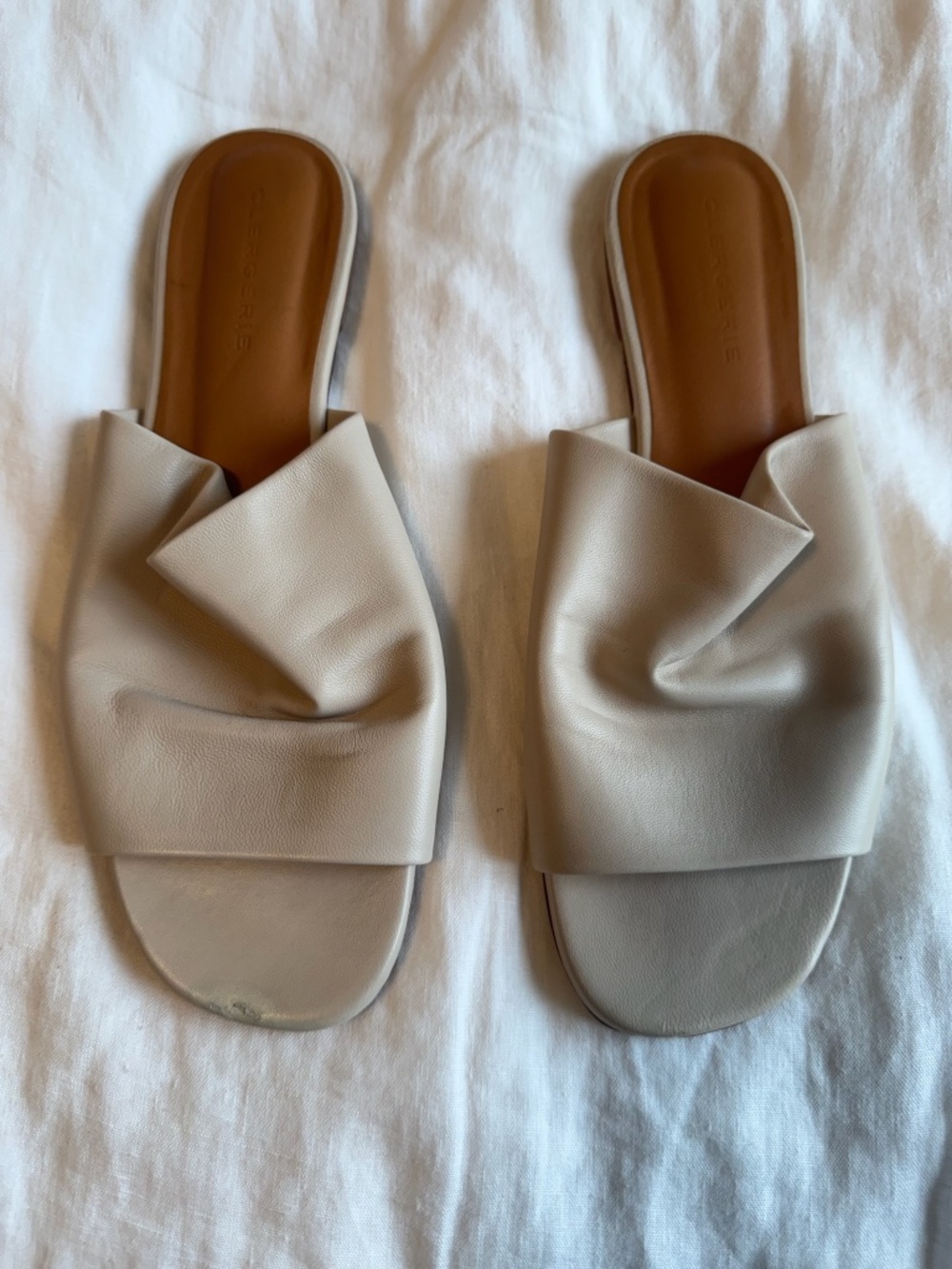 Clergerie Cream Leather Slide Sandals 39.5